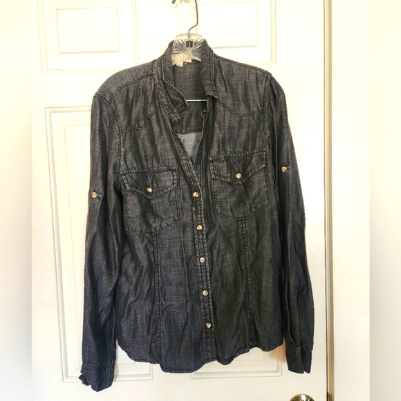 Cloth&Stone Long Sleeve Chambray Charcoal Mineral Wash Button-Up Shirt Size L - Picture 1 of 11